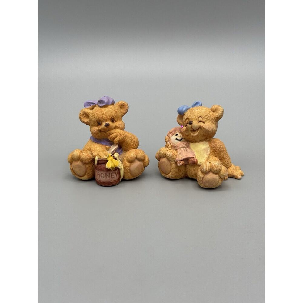 Vintage 1994 J.C Baby Teddy Bear Cub Resin Figures Small 1.75” Set Of 2